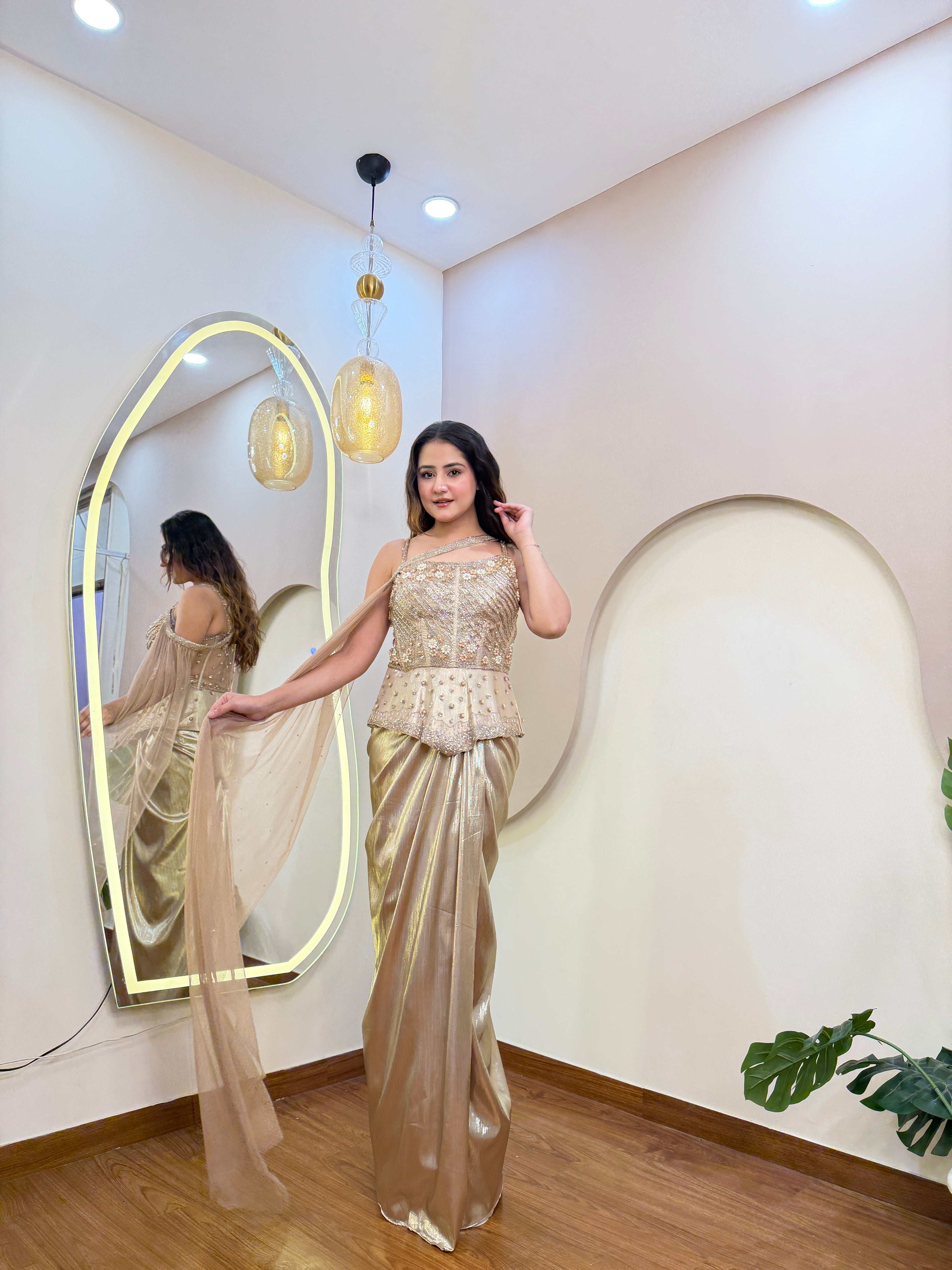 E210 INDO WESTERN DRAPE COORD SET