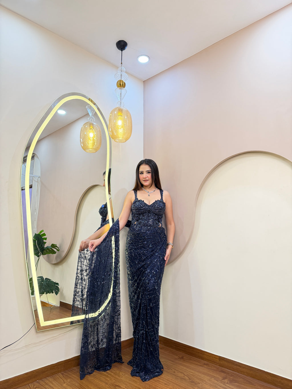 E374 INDO WESTERN DRAPE SAREE