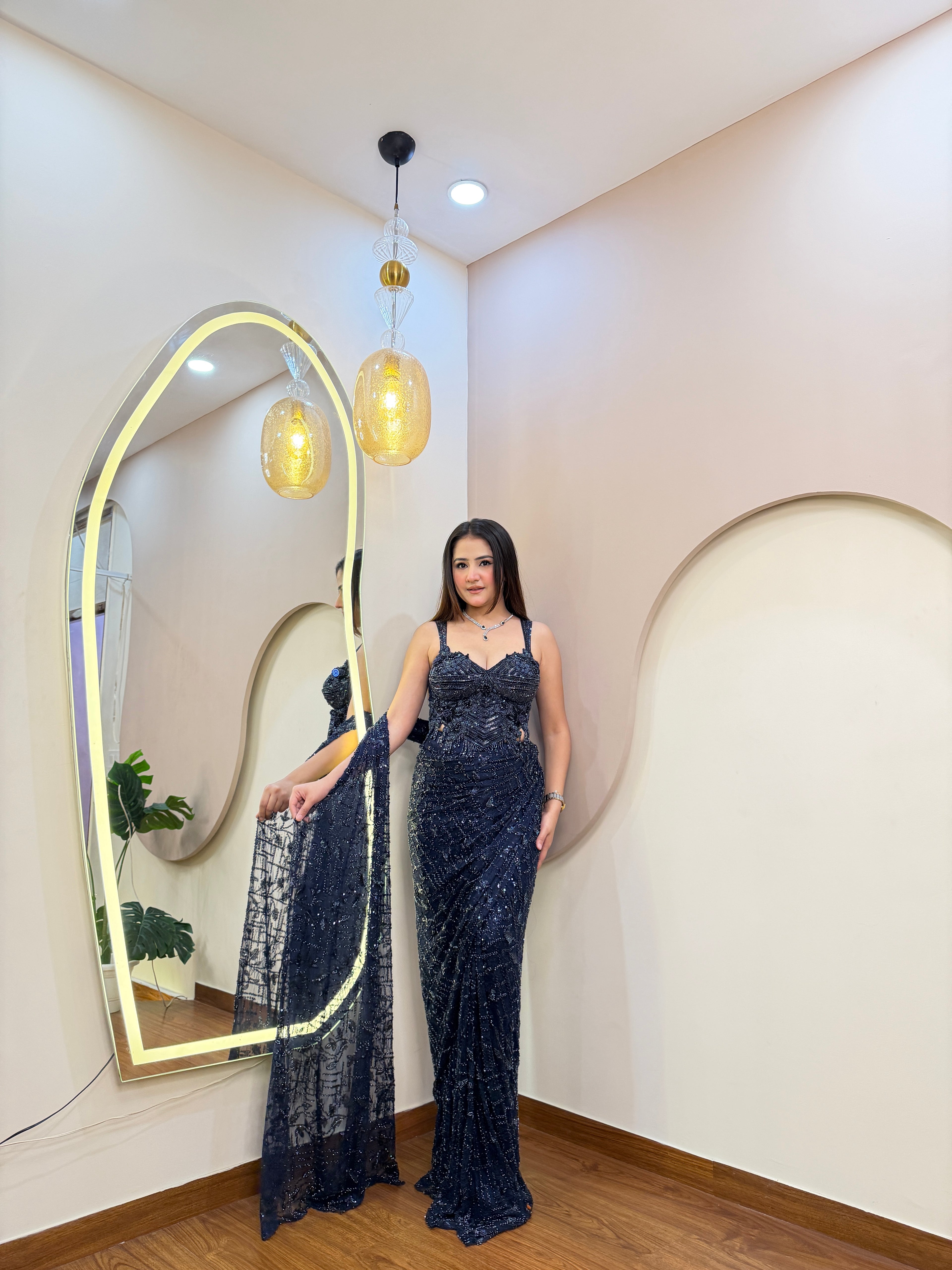 E374 INDO WESTERN DRAPE SAREE