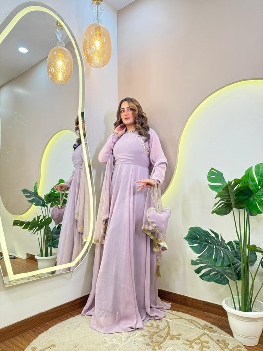 2 pc gown set lilac colour