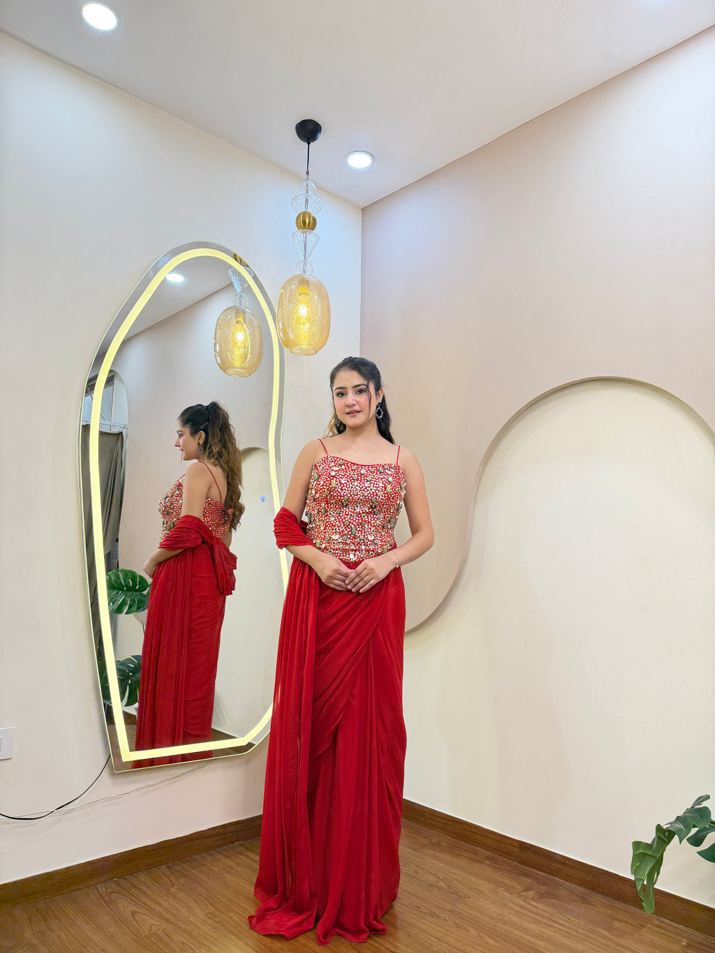 E419 INDO WESTERN DRAPE SAREE