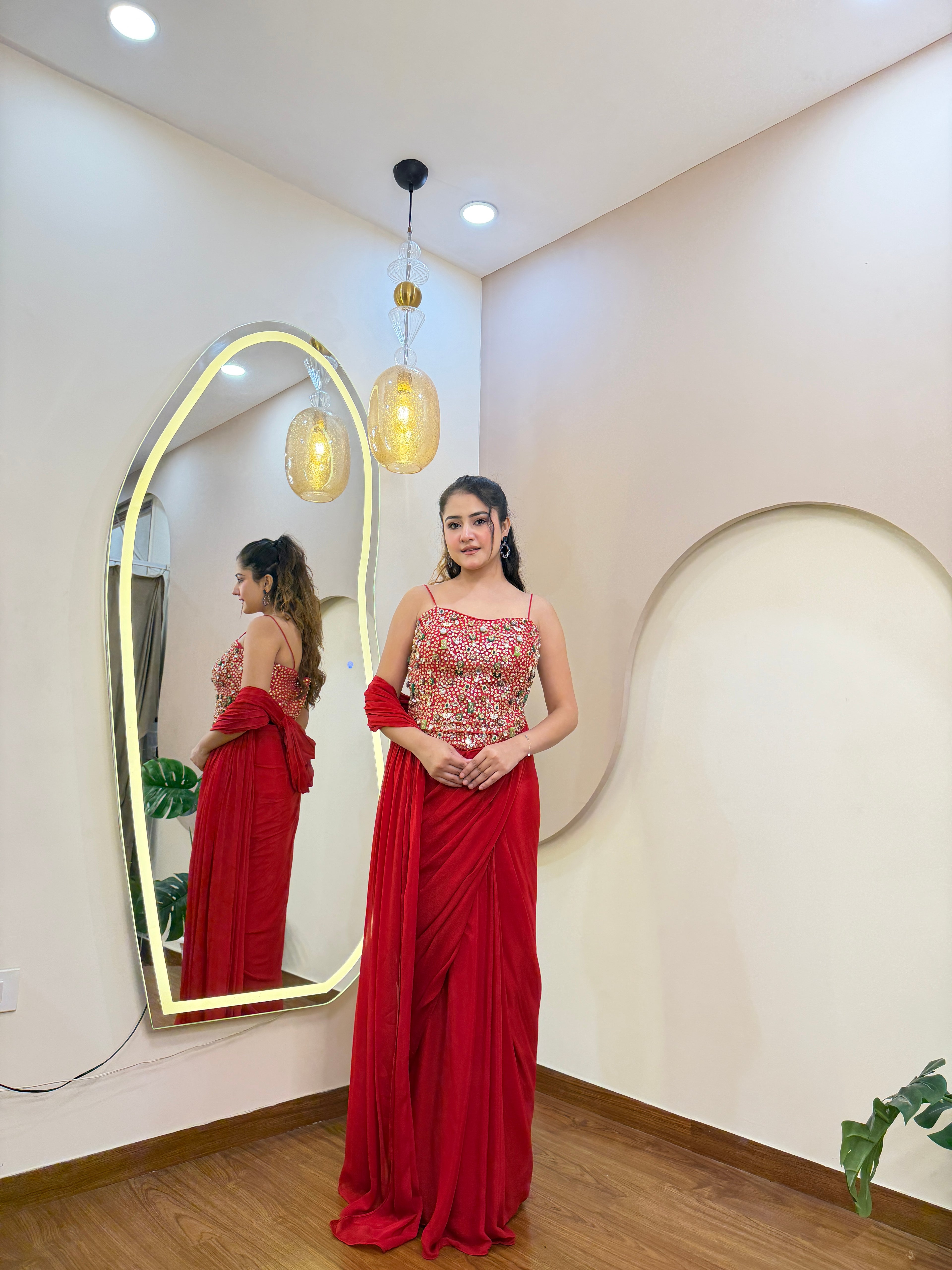 E419 INDO WESTERN DRAPE SAREE