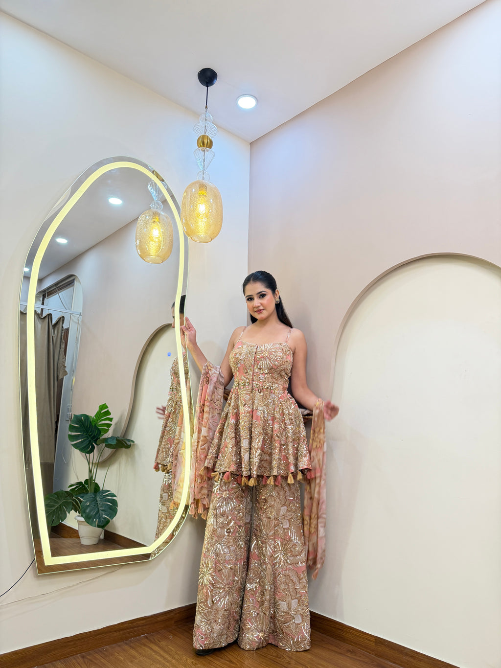 E503 3PC PEPLUM SHARARA SUIT