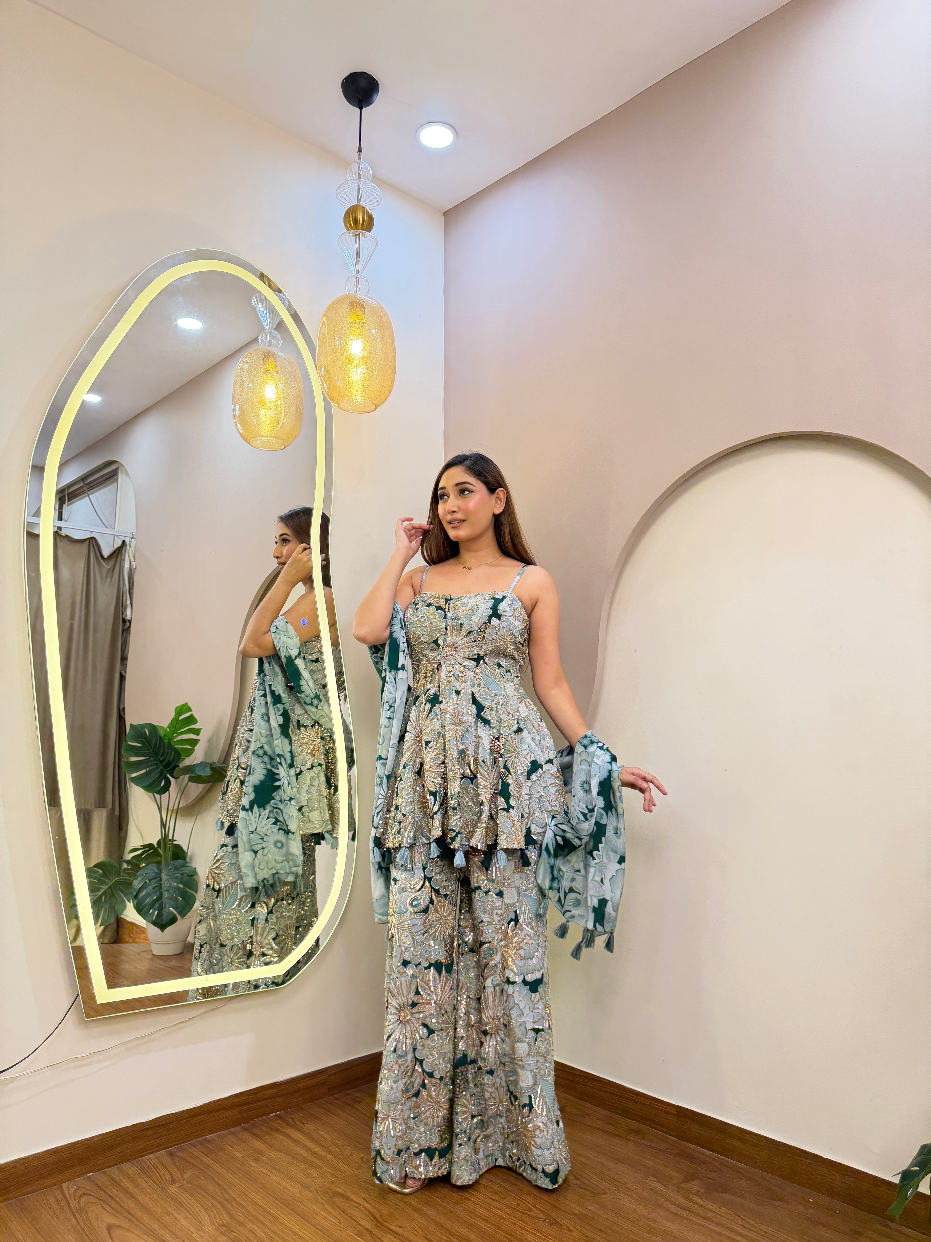 E503 3PC PEPLUM SHARARA SUIT