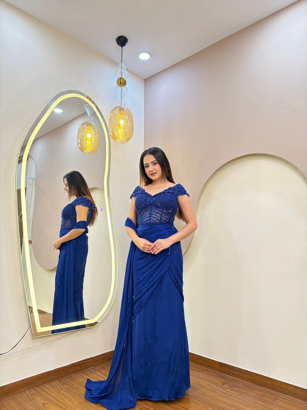 E206 INDO WESTERN DRAPE SAREE
