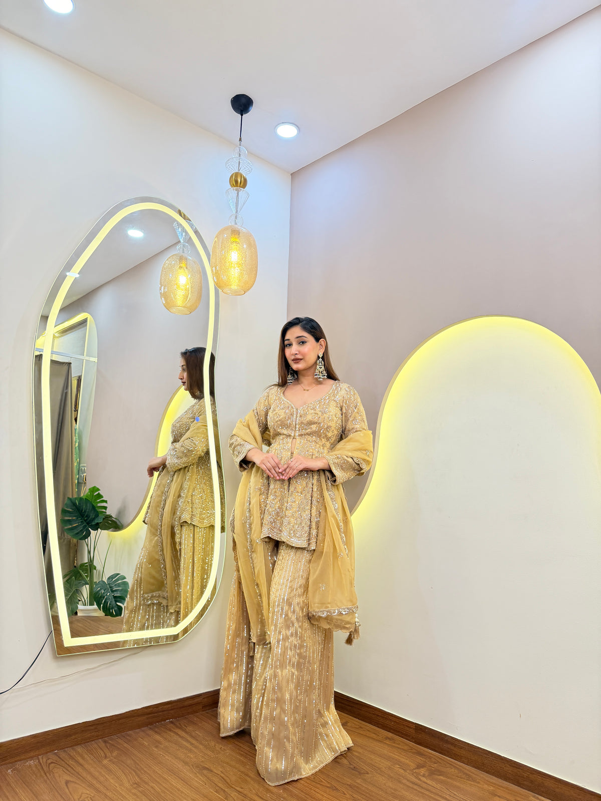 E559 3PC PEPLUM SHARARA SUIT