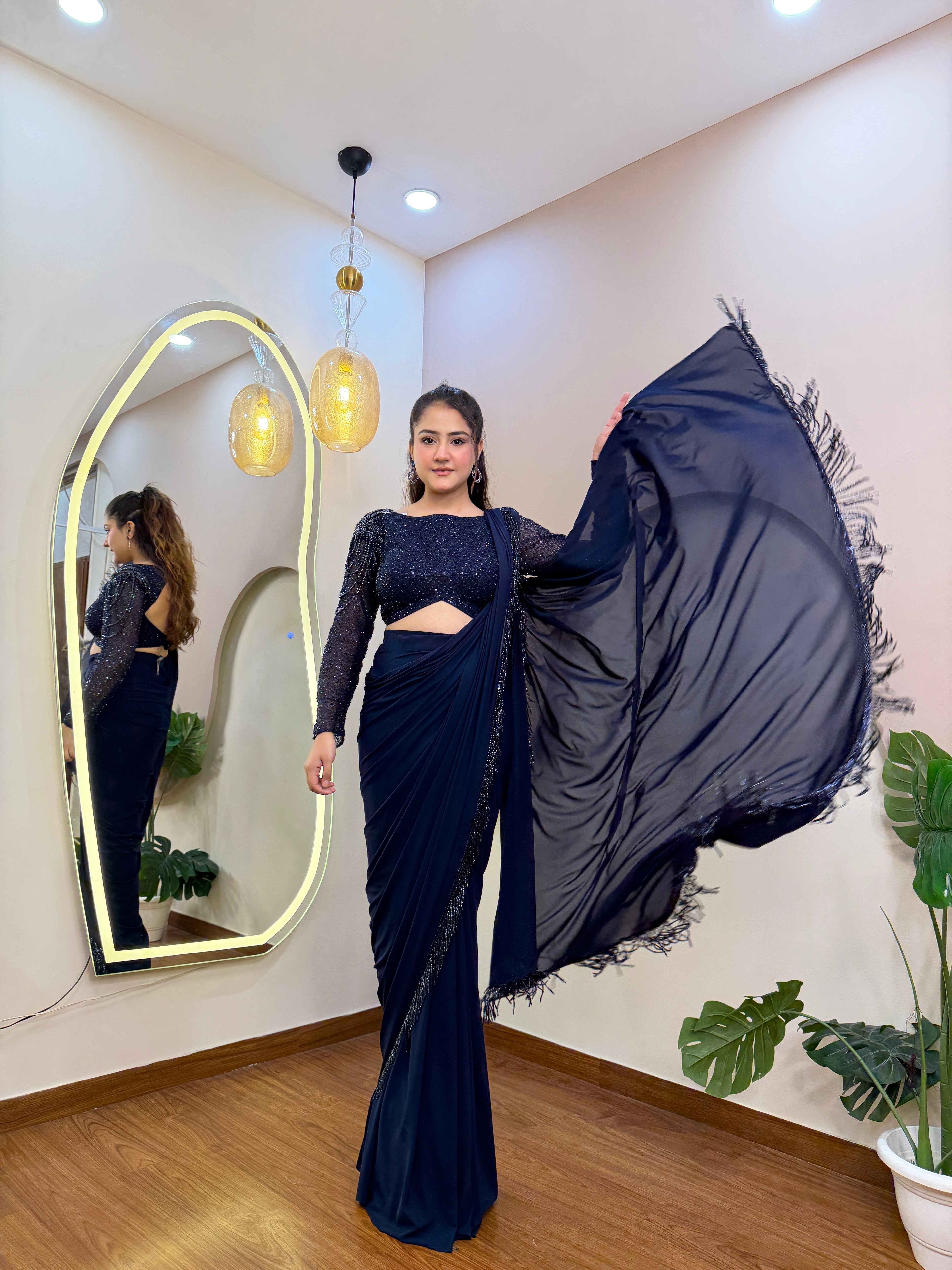 E393 INDO WESTERN DRAPE SAREE