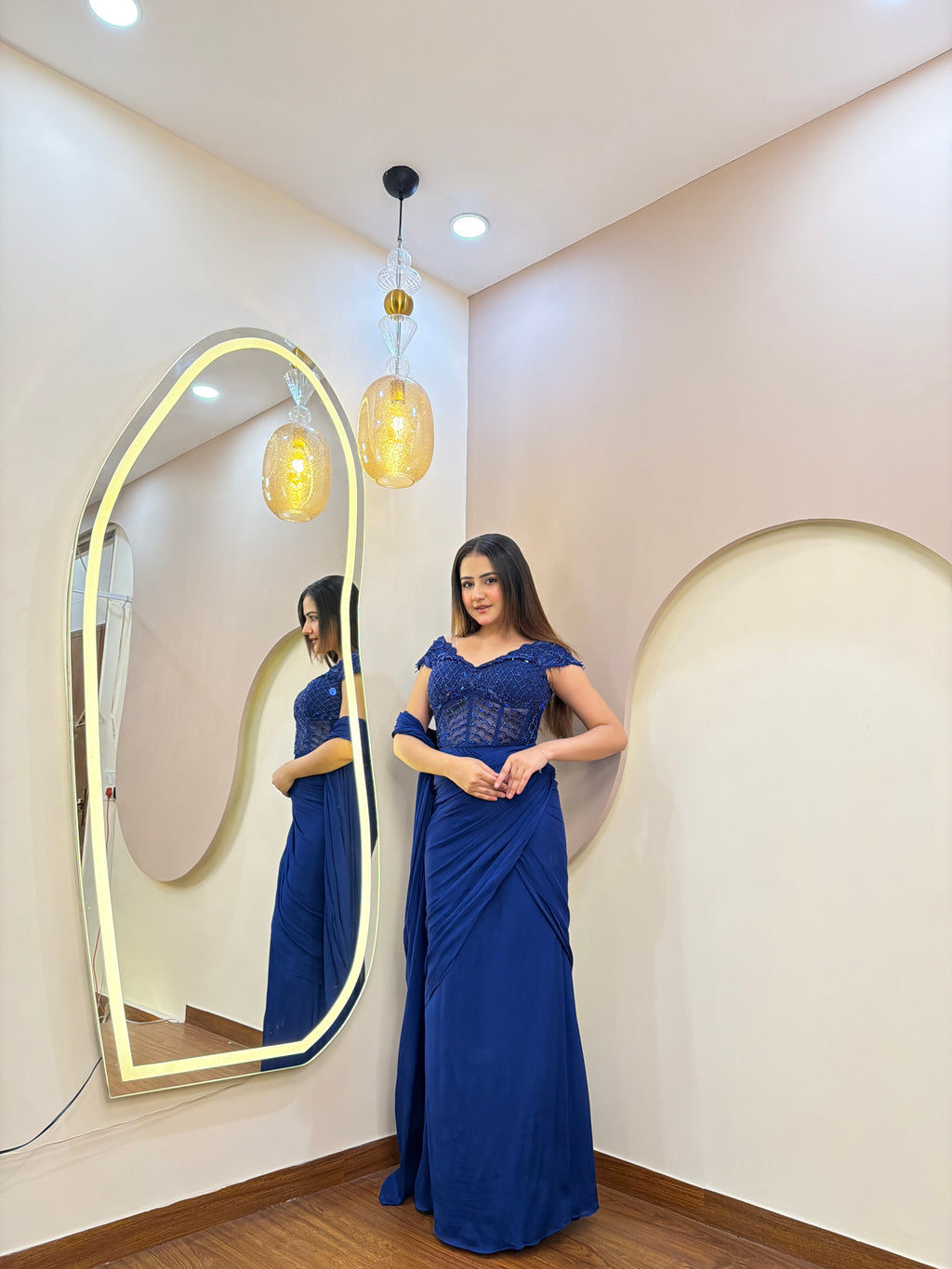 E206 INDO WESTERN DRAPE SAREE