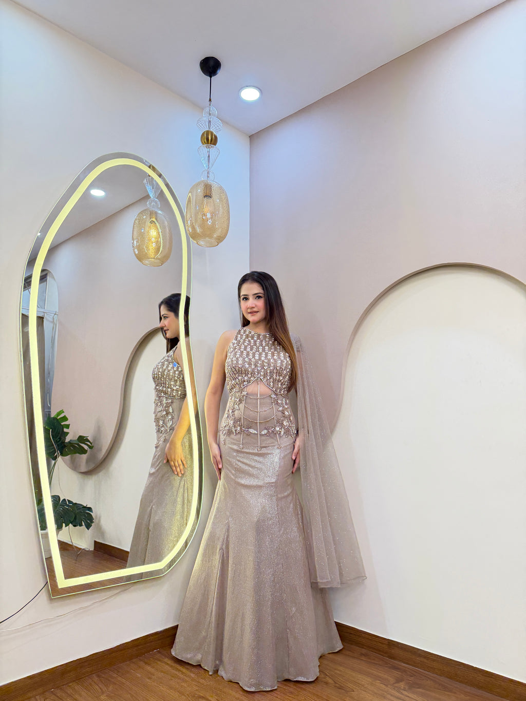 E366 INDO WESTERN FISH CUT LEHENGA