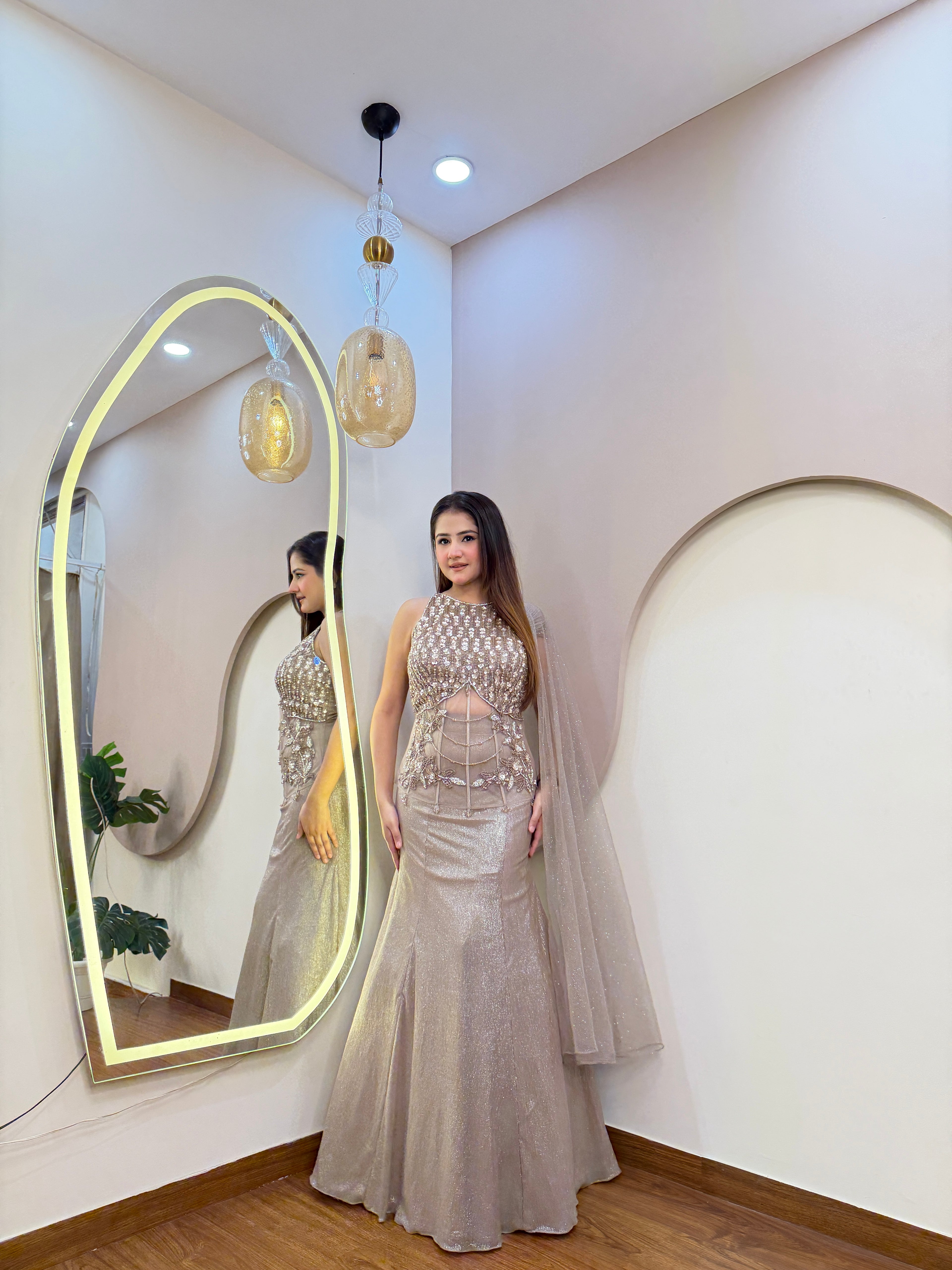 E366 INDO WESTERN FISH CUT LEHENGA