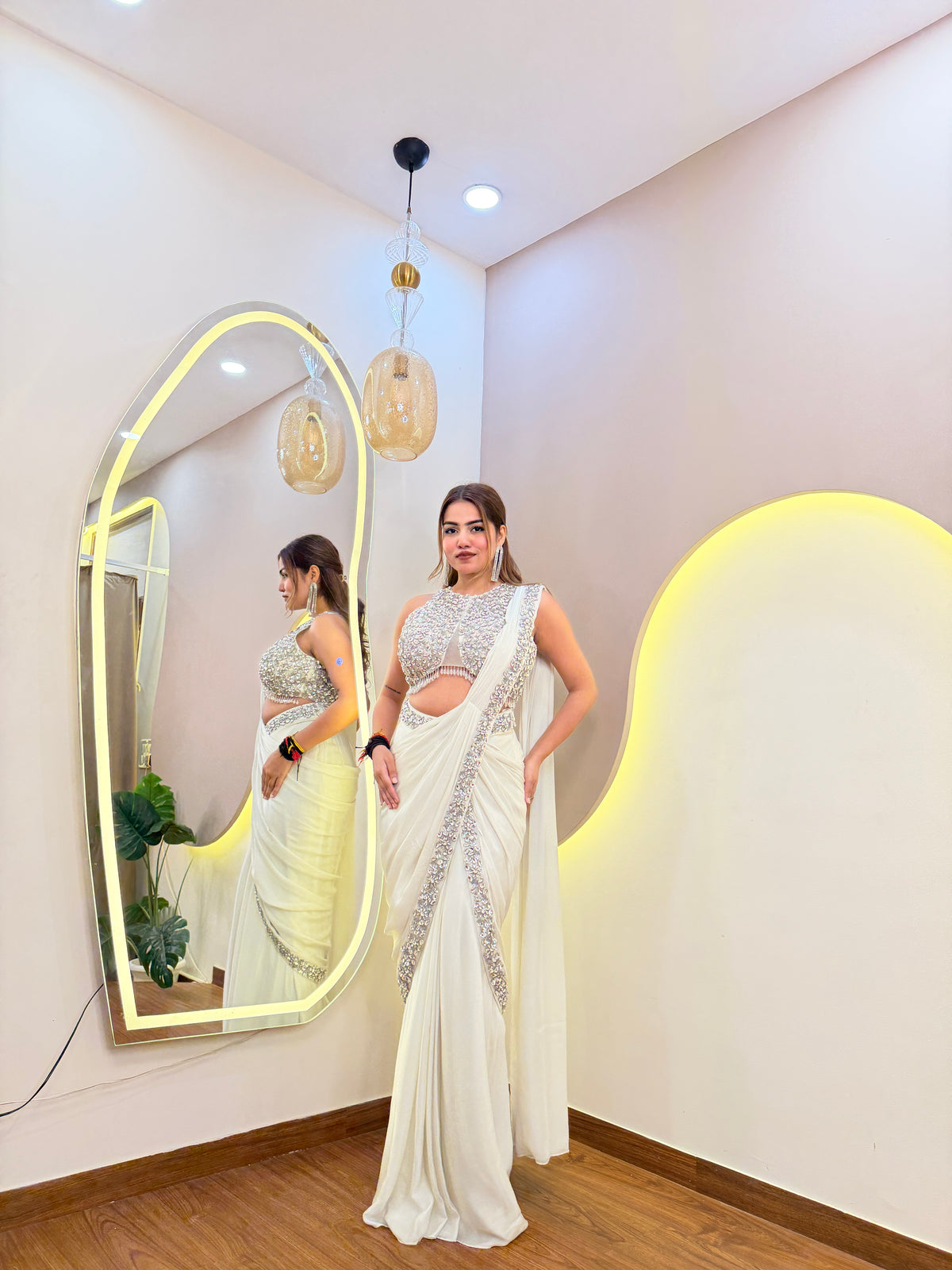 E612 INDO WESTERN DRAPE SAREE
