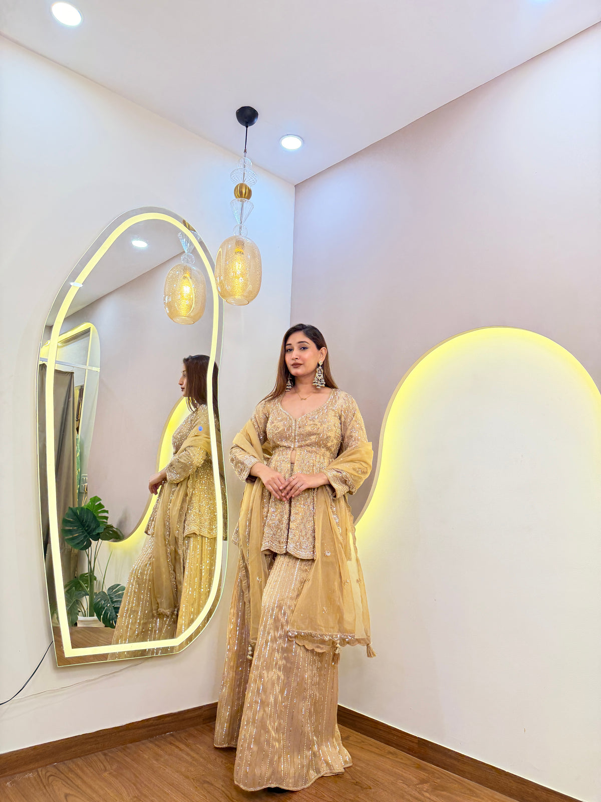 E559 3PC PEPLUM SHARARA SUIT