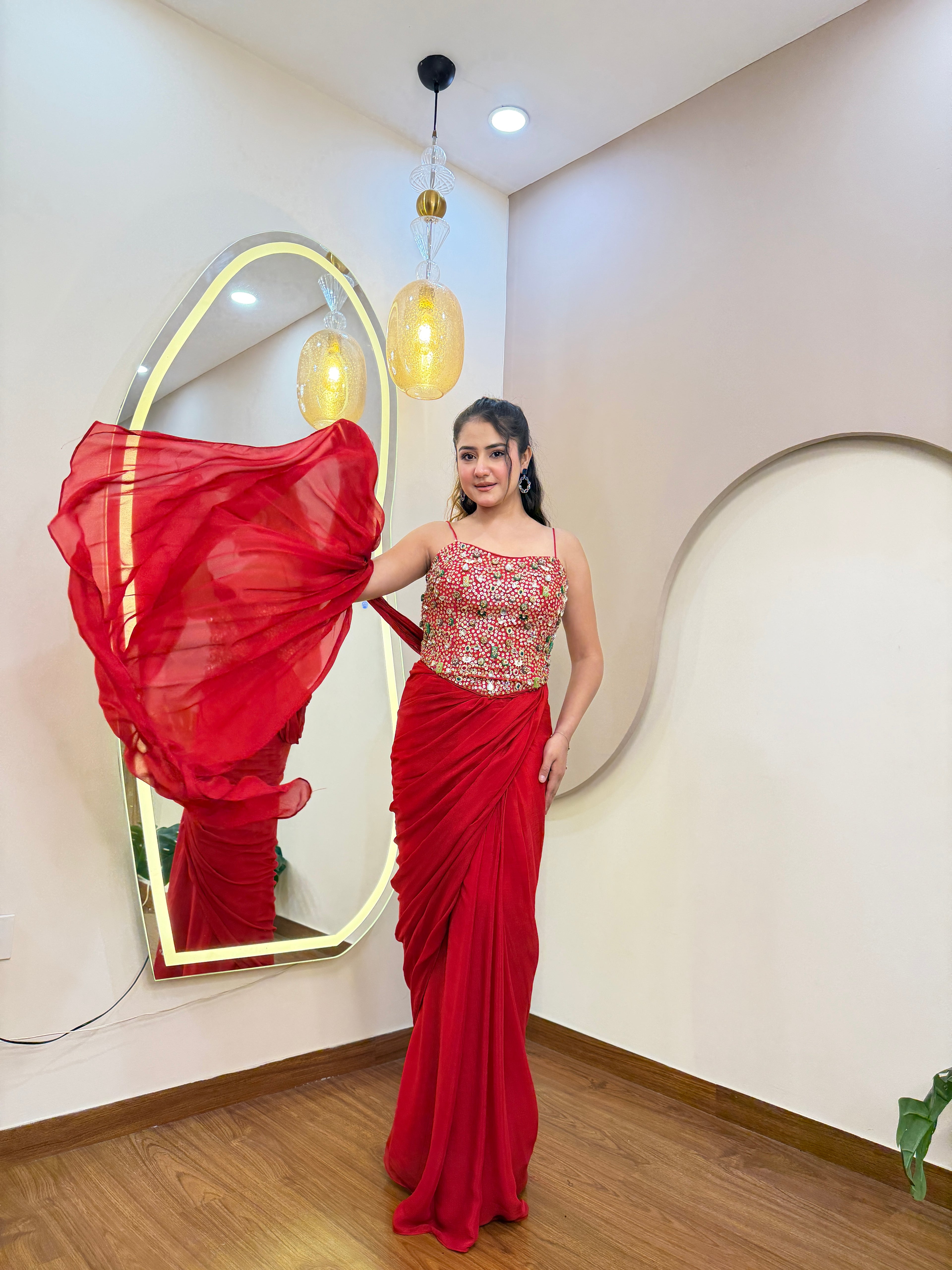 E419 INDO WESTERN DRAPE SAREE