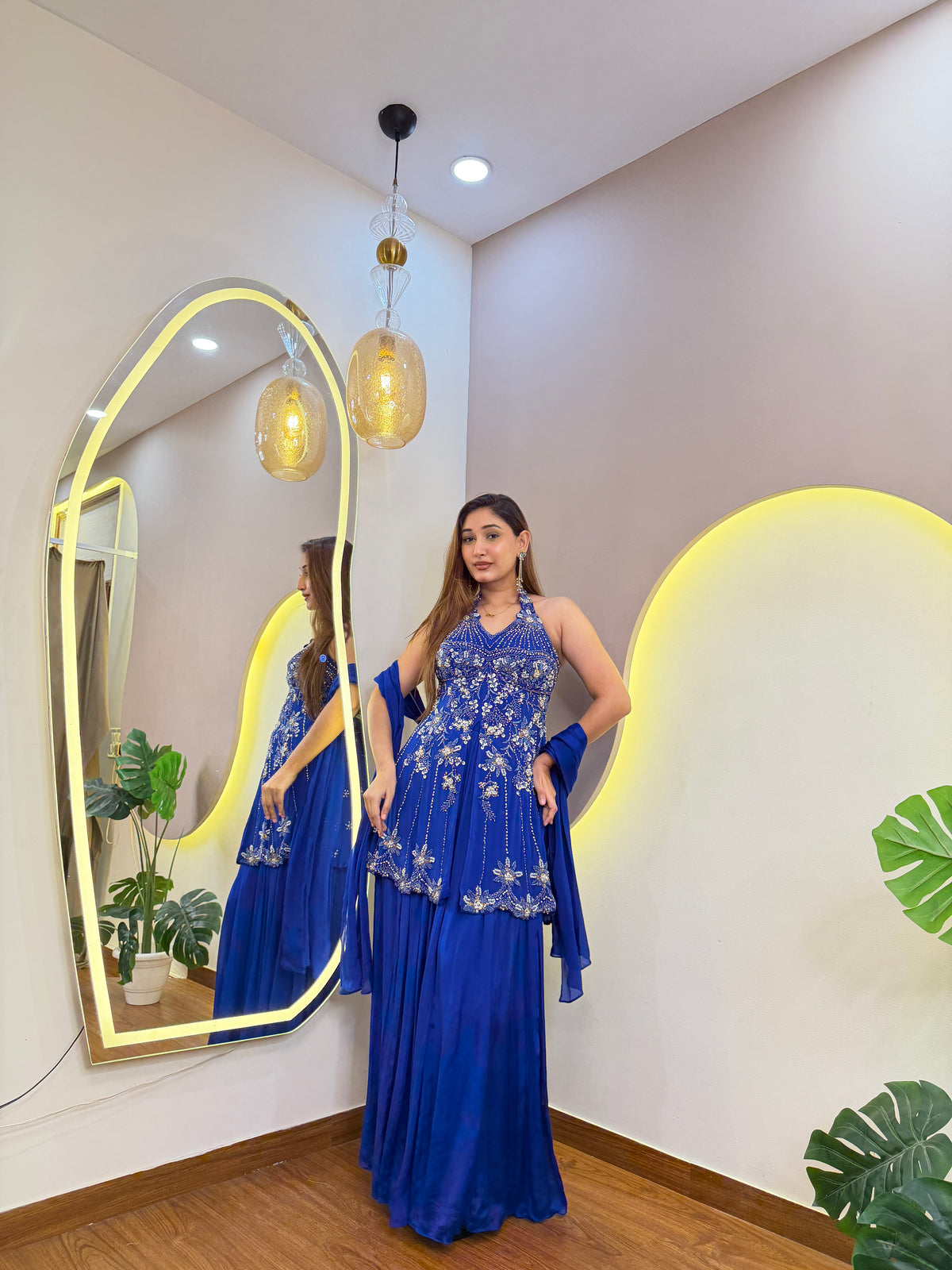 E781 3PC PEPLUM SHARARA SET