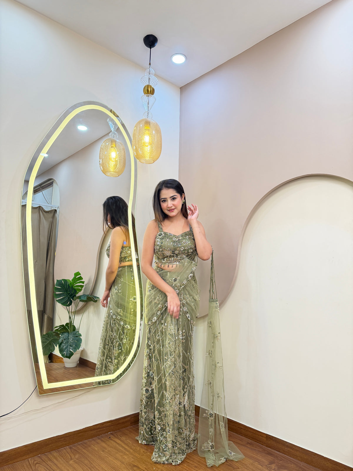 E486 INDO WESTERN DRAPE SAREE