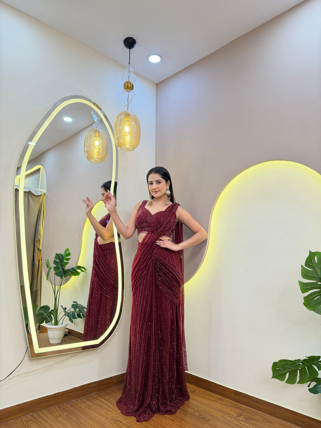 E610 INDO WESTERN DRAPE SAREE