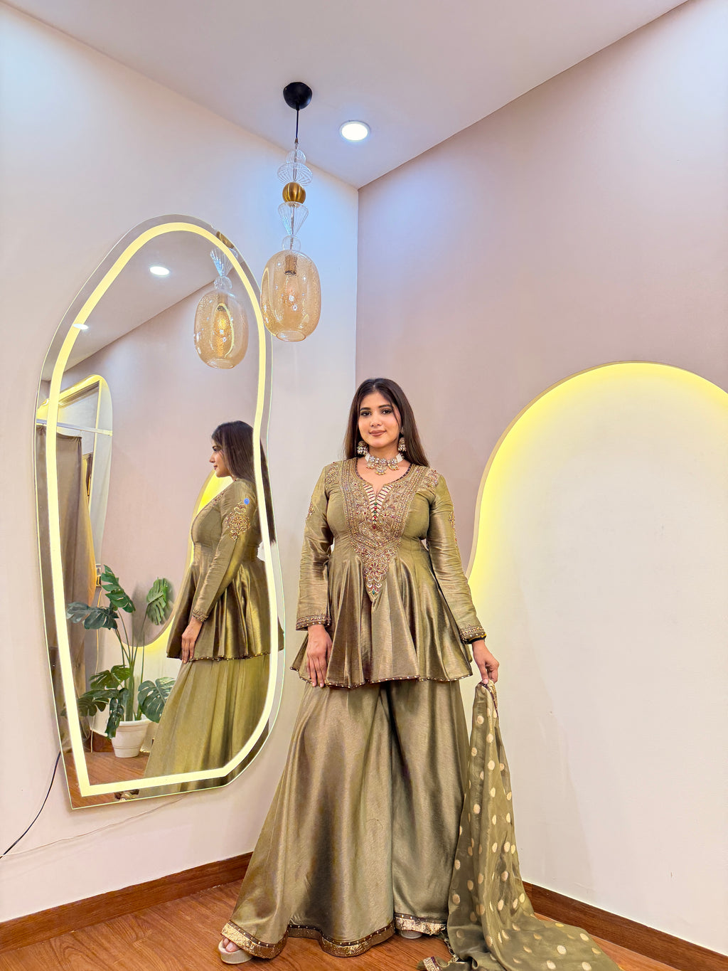 E701 PEPLUM SHARARA SUIT