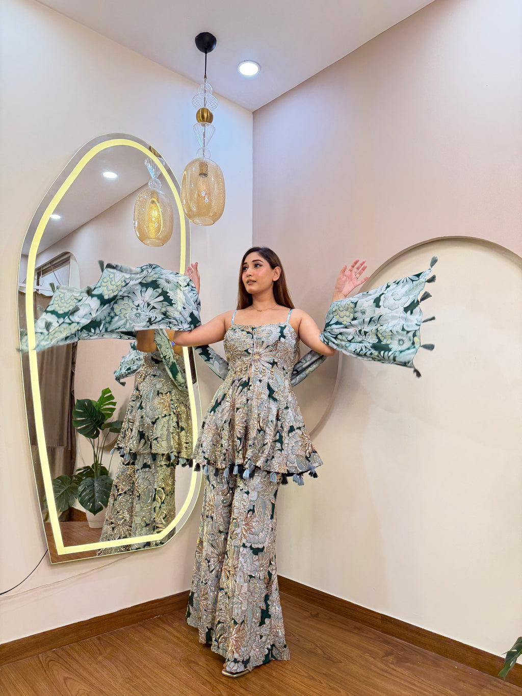 E503 3PC PEPLUM SHARARA SUIT