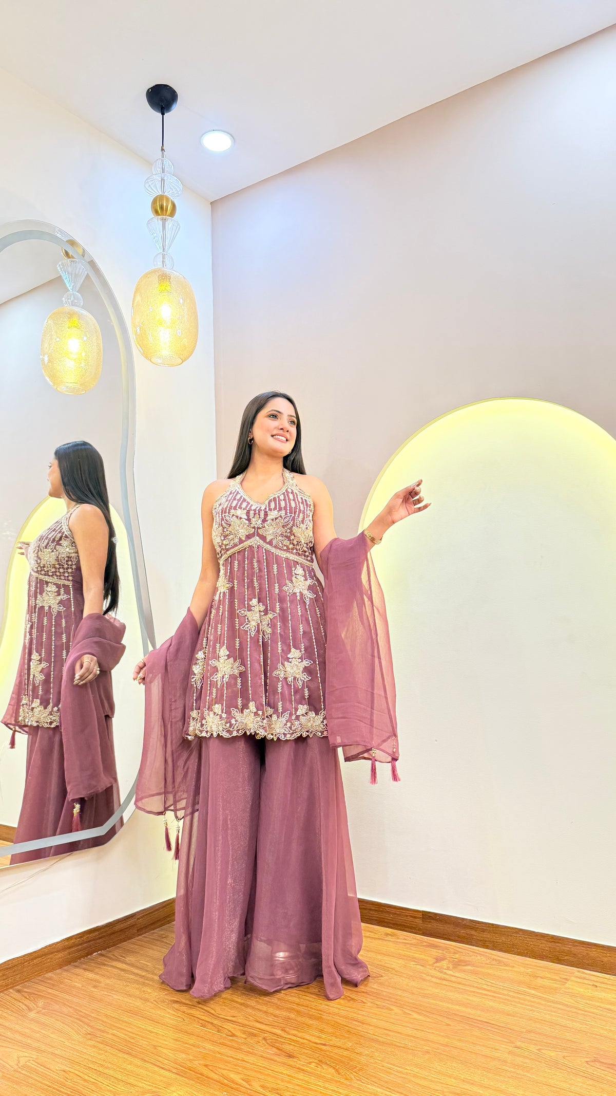 E996 3PC PEPLUM SHARARA SET