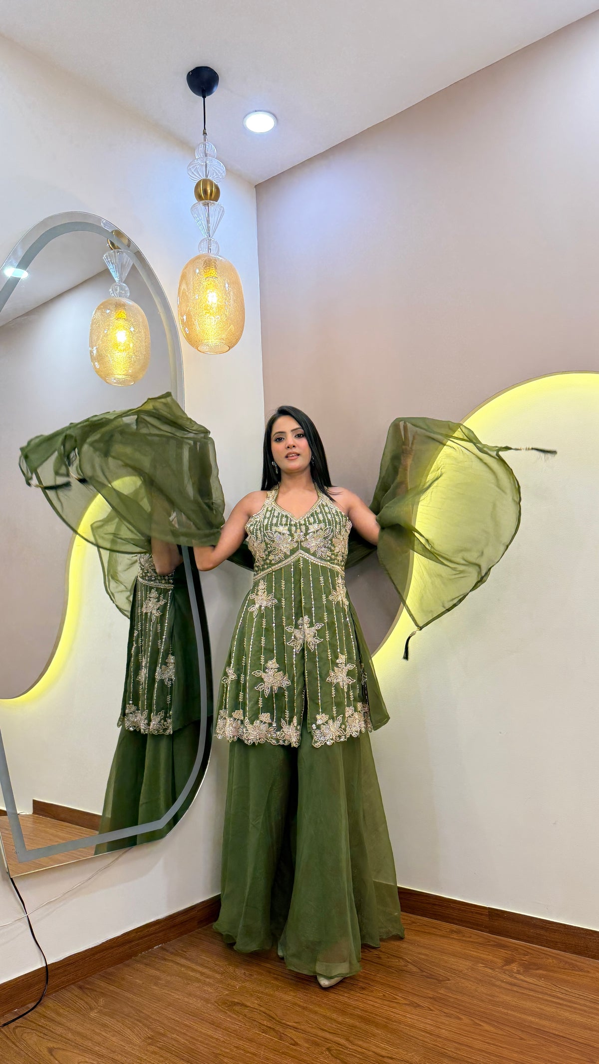 E996 3PC PEPLUM SHARARA SET