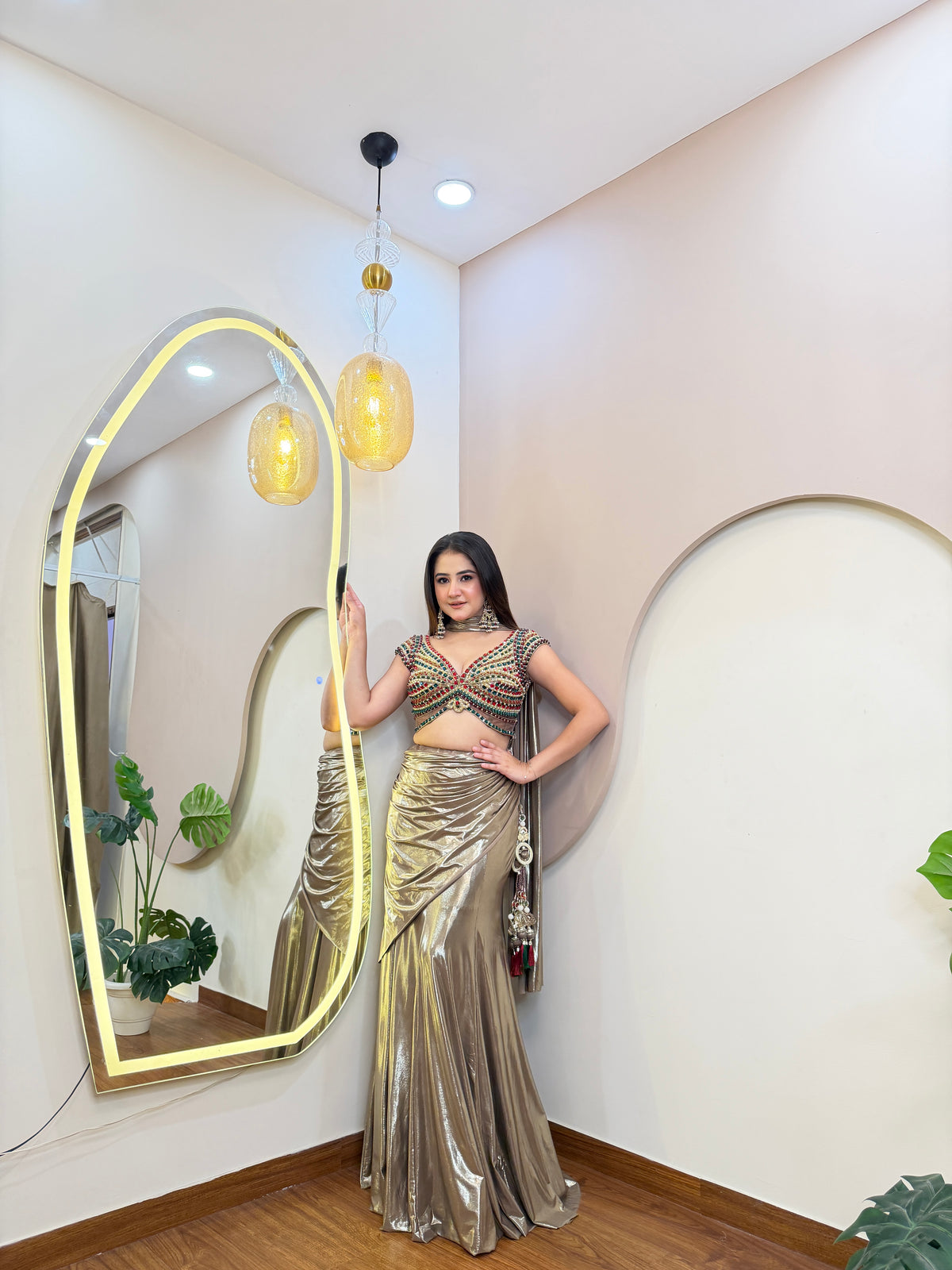 E455 INDO WESTERN DRAPE SAREE