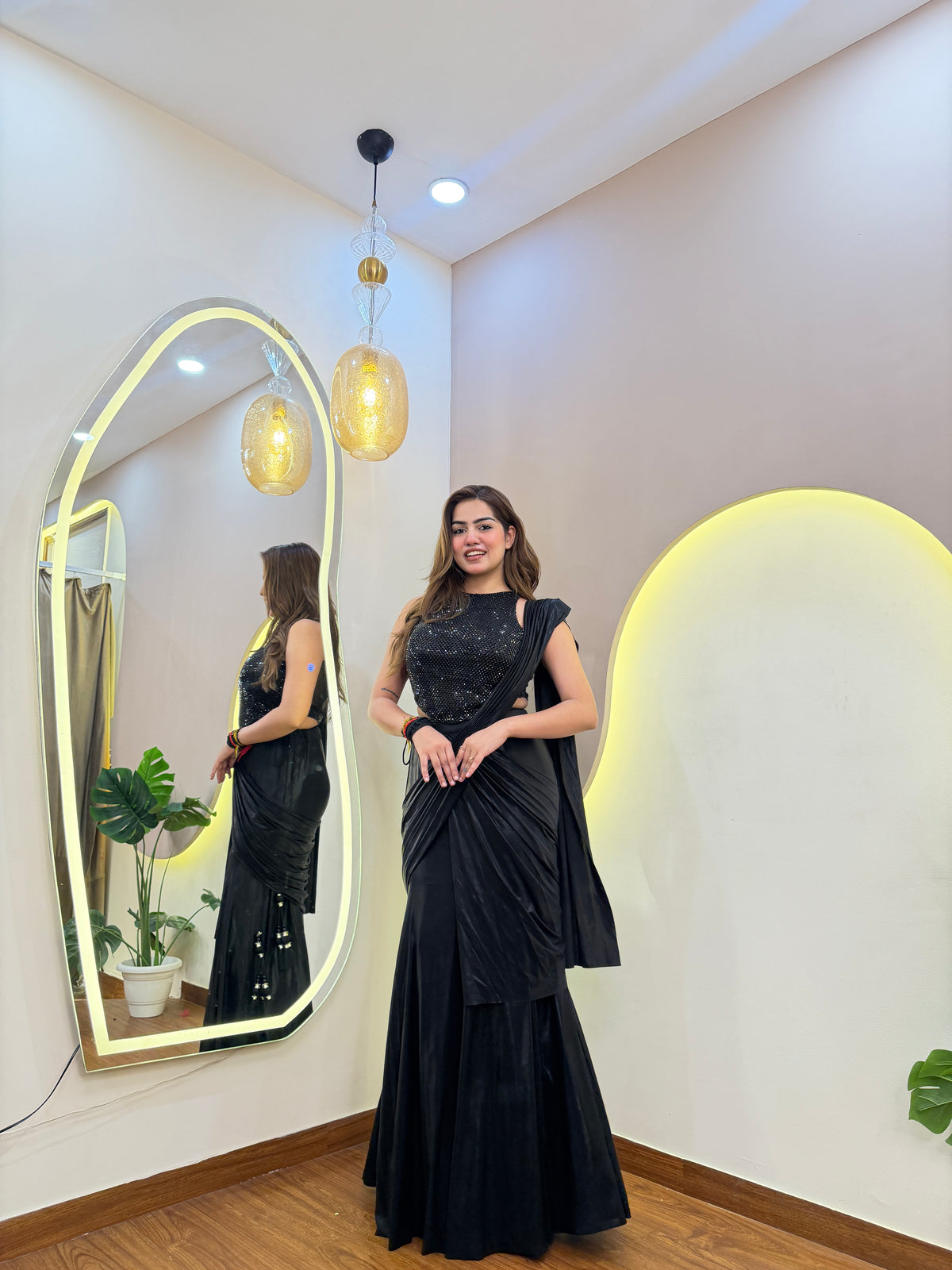 E378 INDO WESTERN DRAPE SAREE