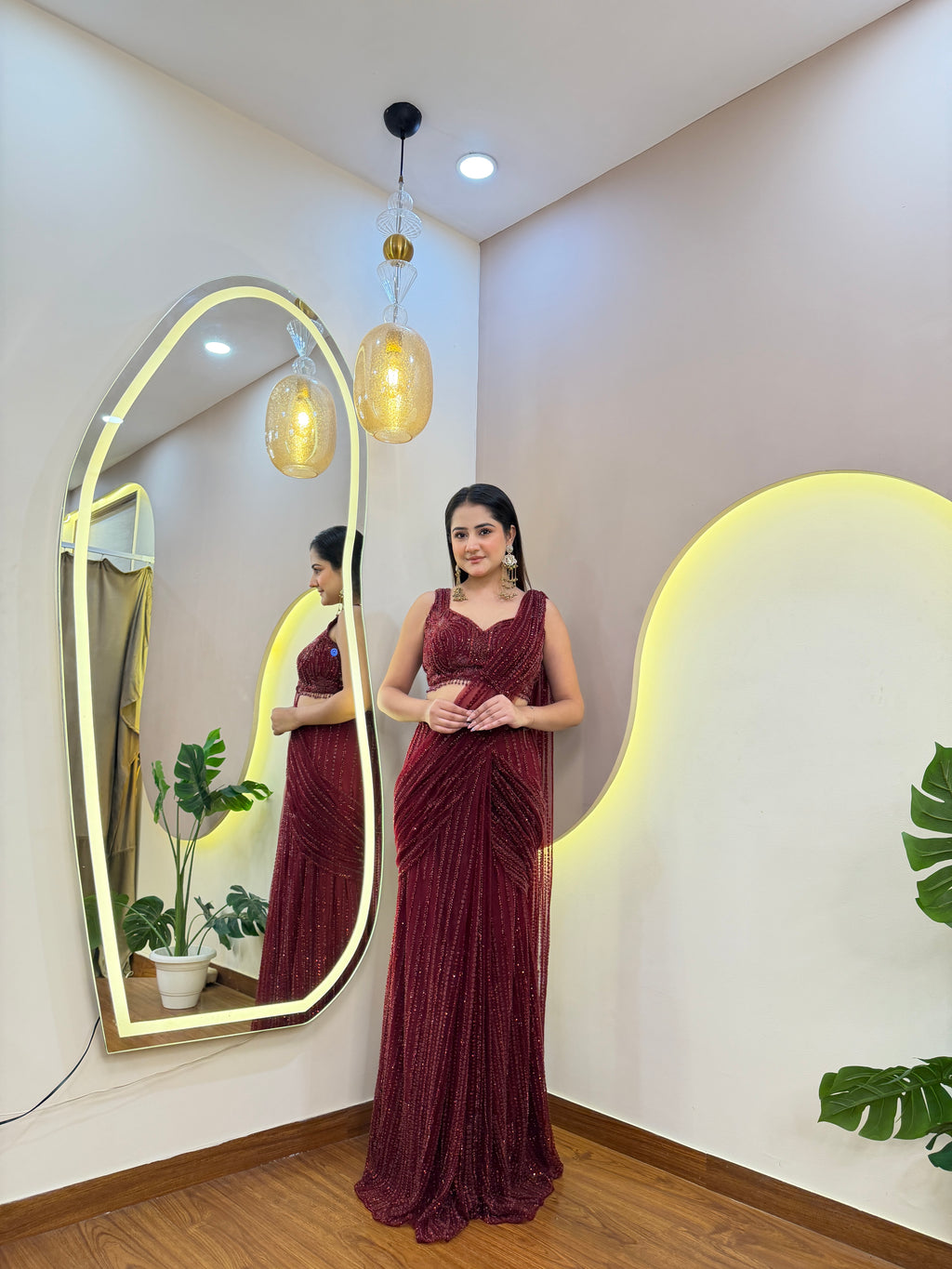 E610 INDO WESTERN DRAPE SAREE