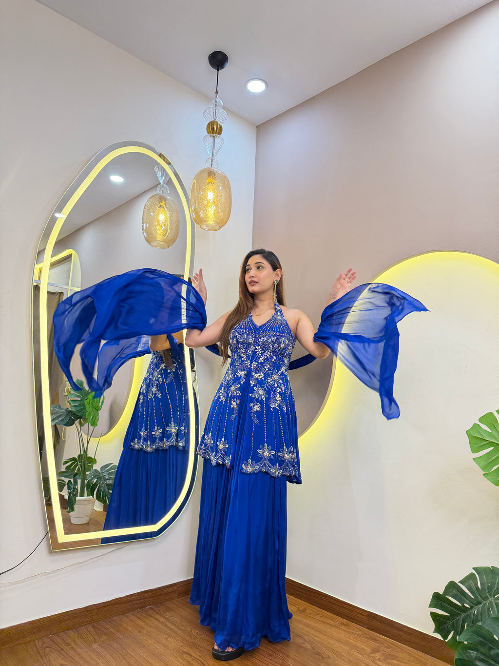E781 3PC PEPLUM SHARARA SET