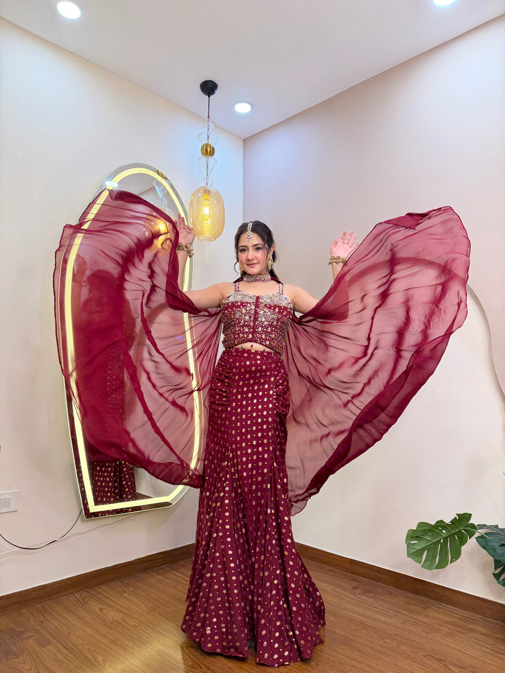 E420 INDO WESTERN CROP TOP LEHENGA
