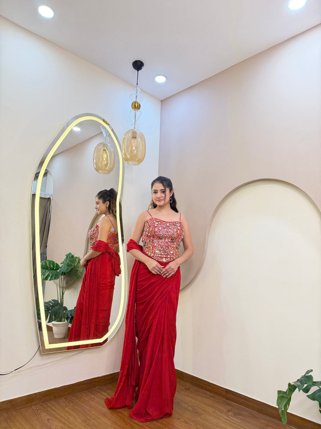 E419 INDO WESTERN DRAPE SAREE
