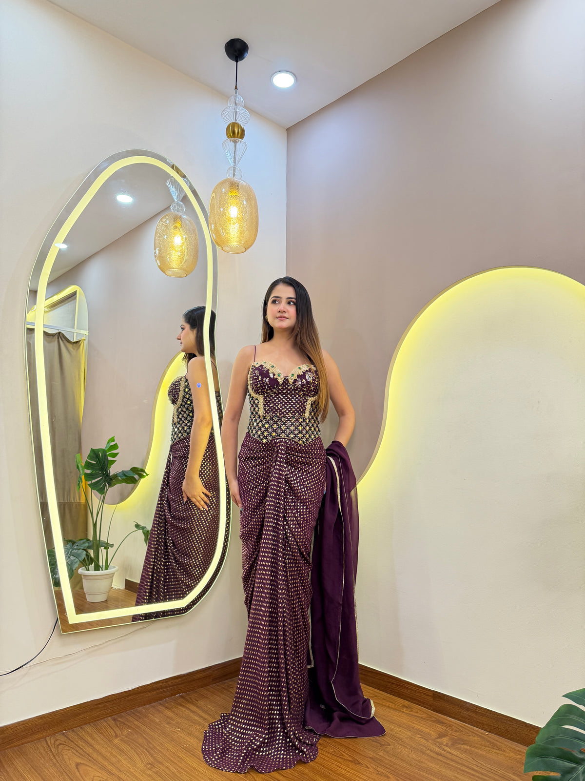 E361 INDO WESTERN DRAPE SAREE