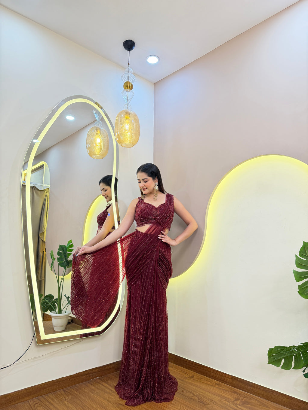 E610 INDO WESTERN DRAPE SAREE