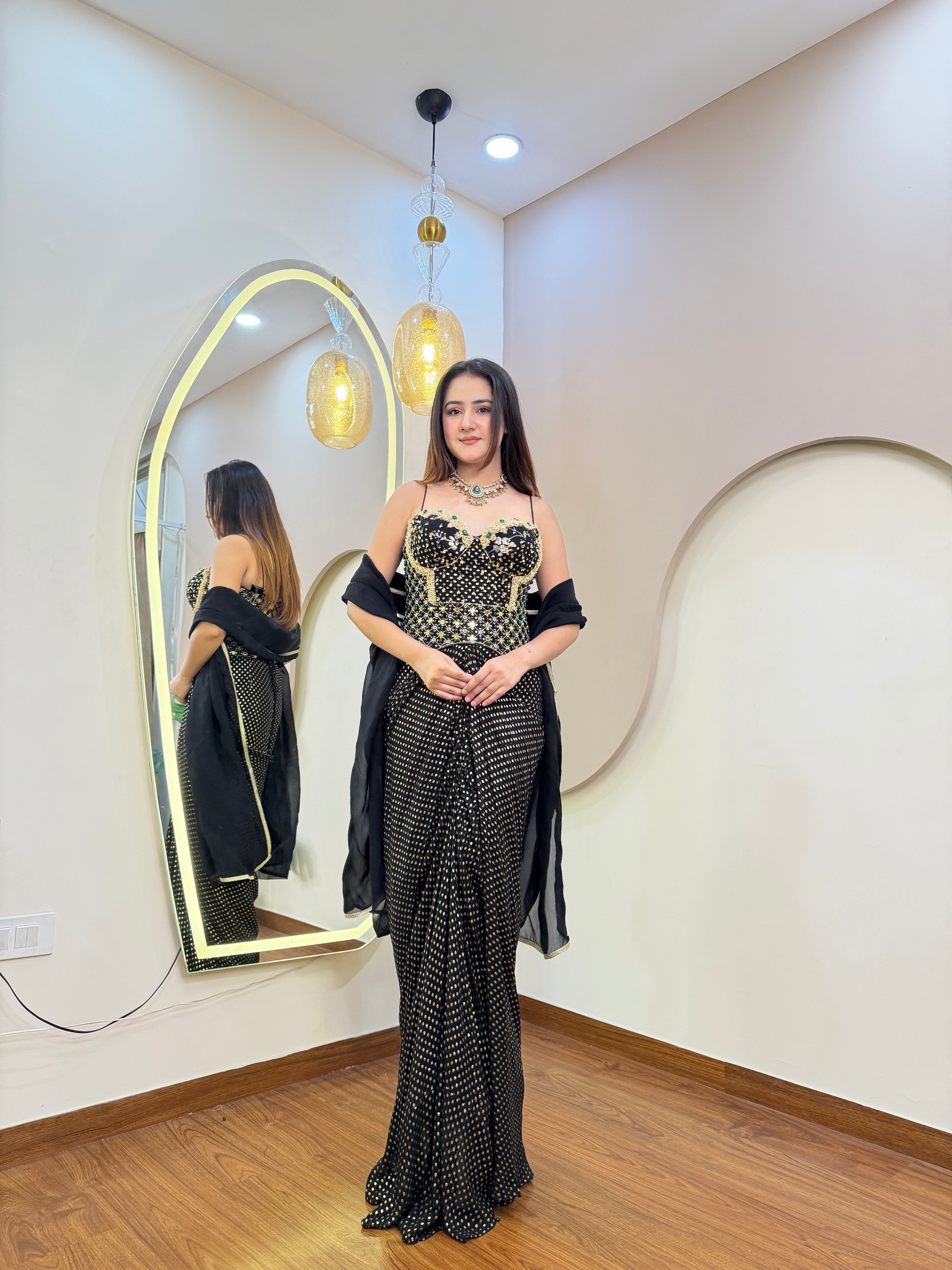 E361 INDO WESTERN DRAPE SAREE