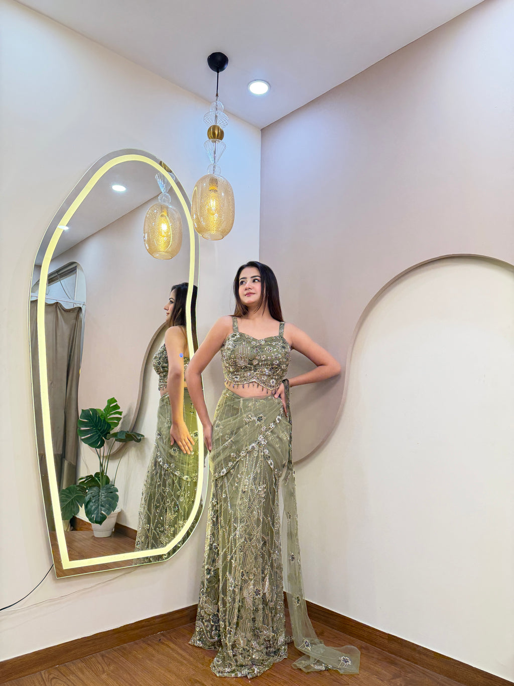 E486 INDO WESTERN DRAPE SAREE
