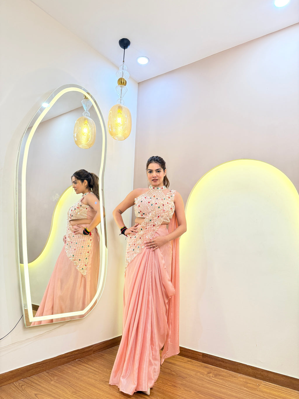 E844 INDO WESTERN DRAPE SAREE