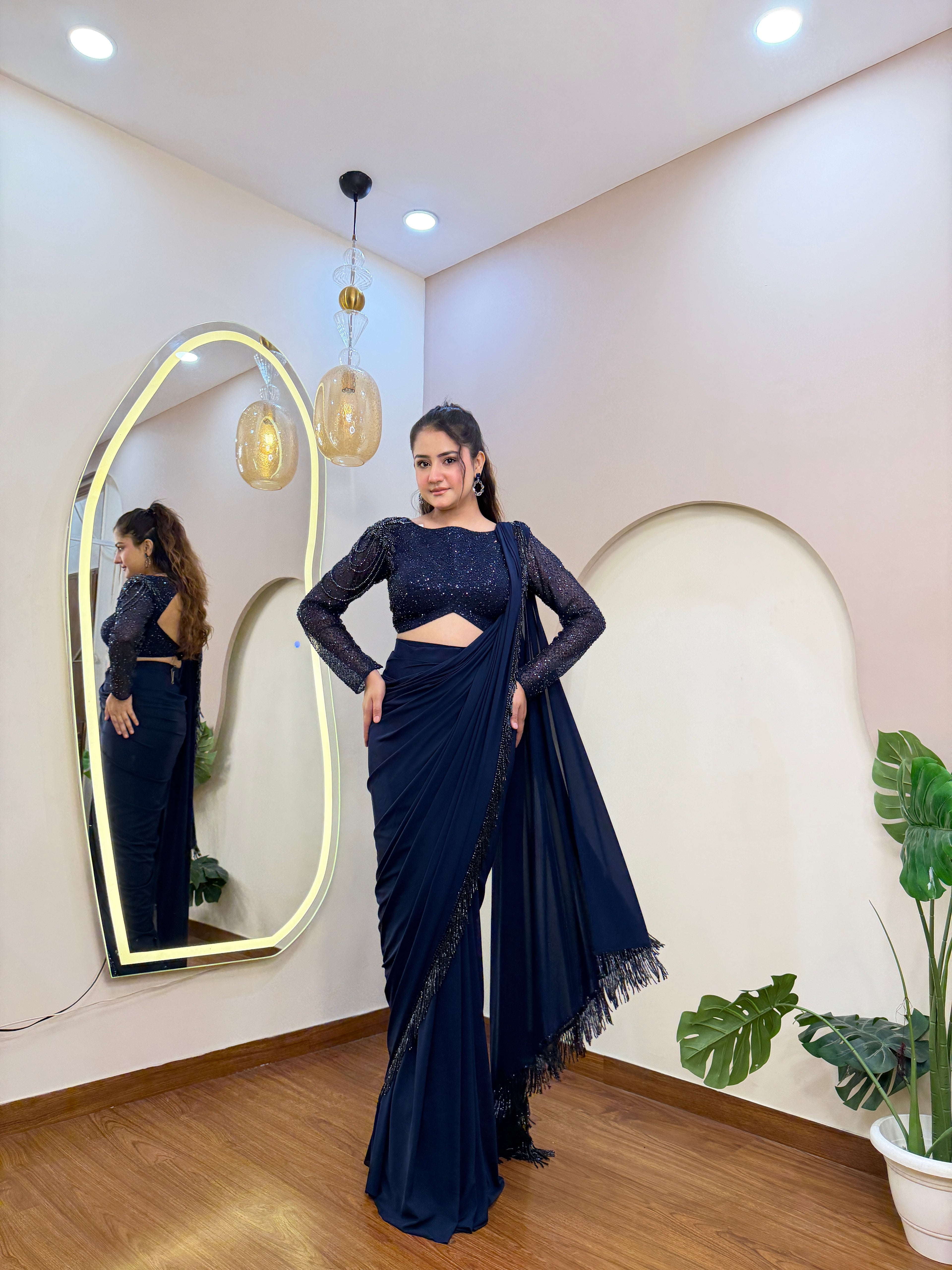E393 INDO WESTERN DRAPE SAREE