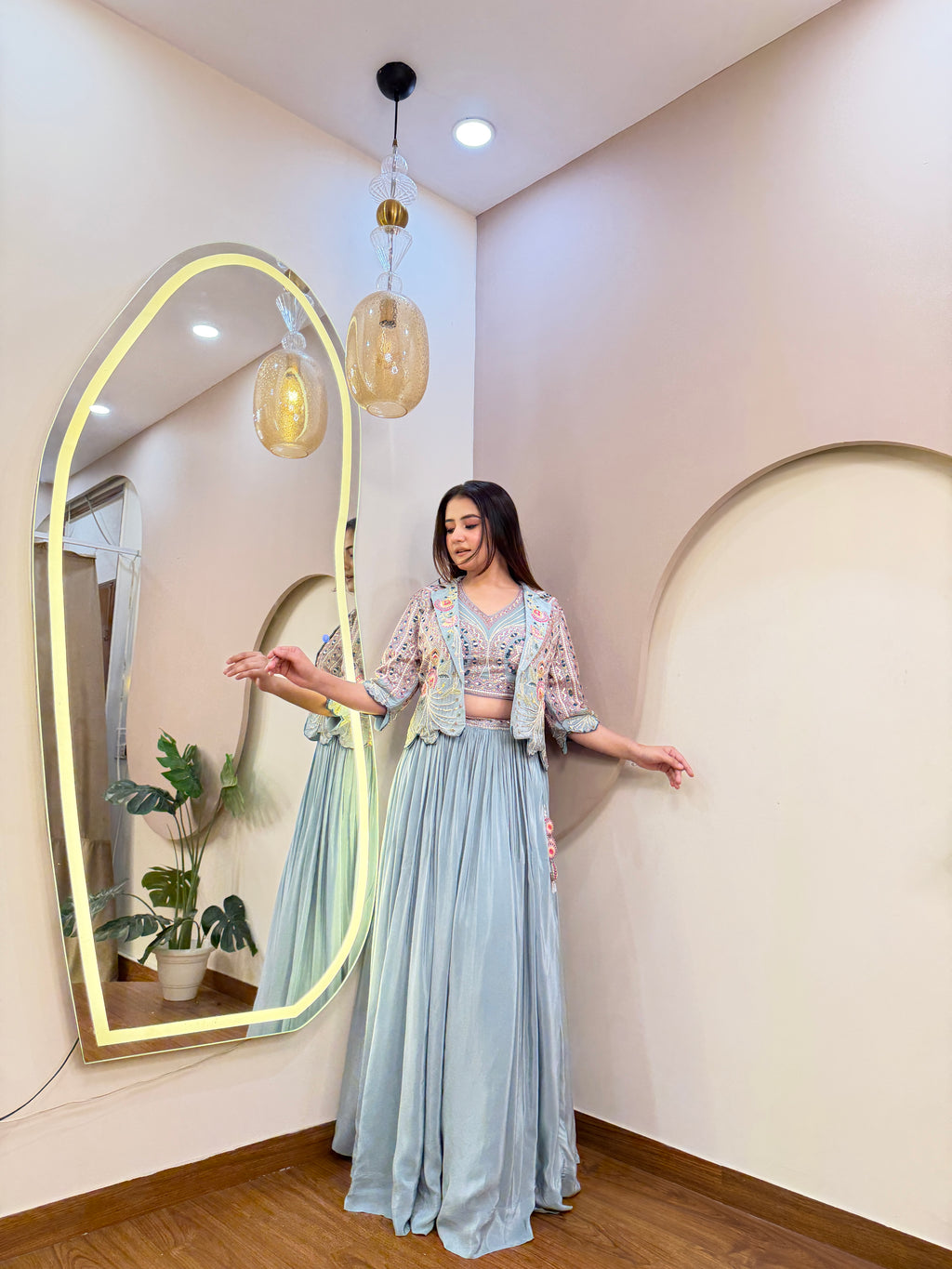 C821 INDO WESTERN JACKET STYLE LEHENGA