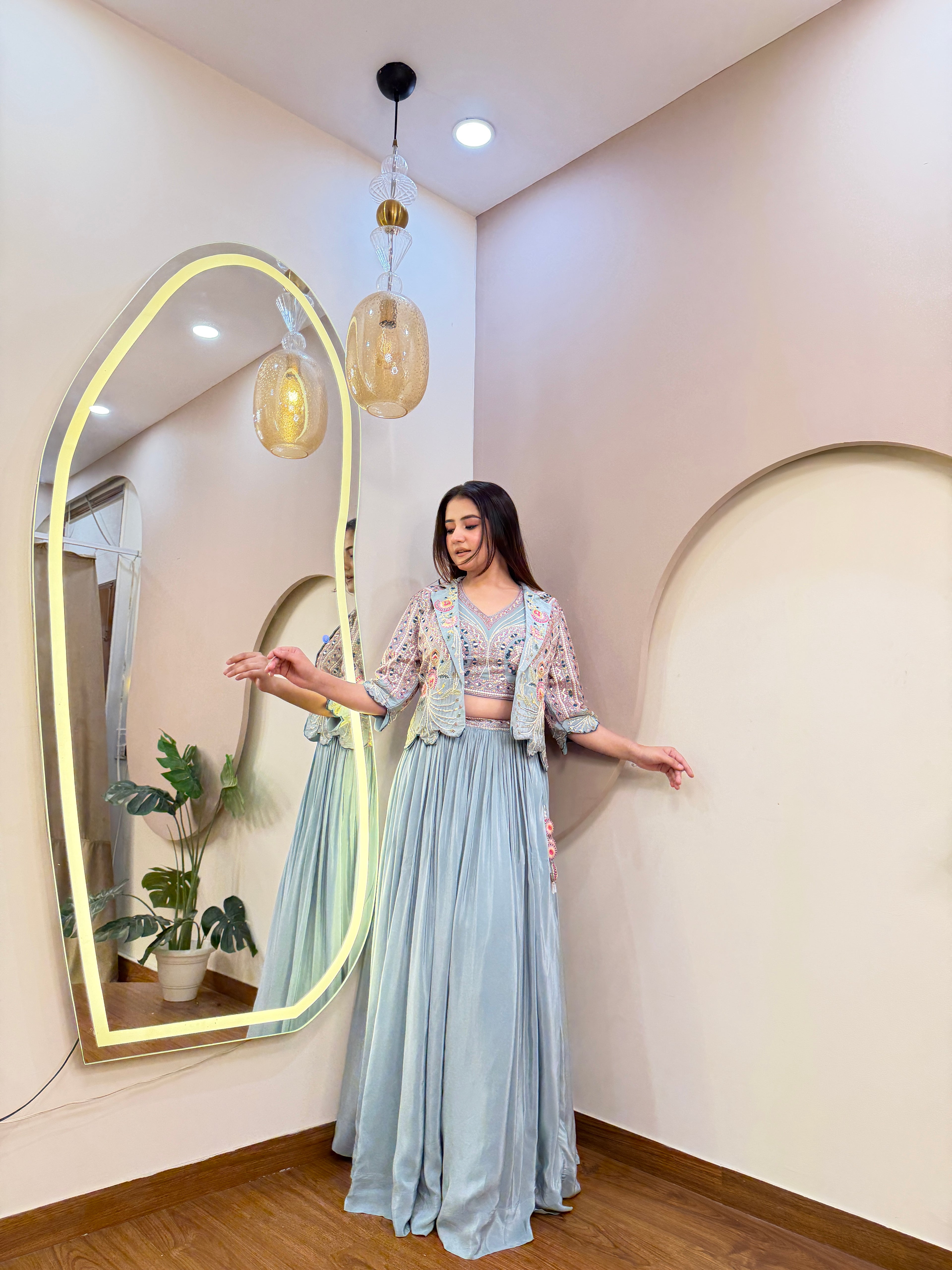 C821 INDO WESTERN JACKET STYLE LEHENGA