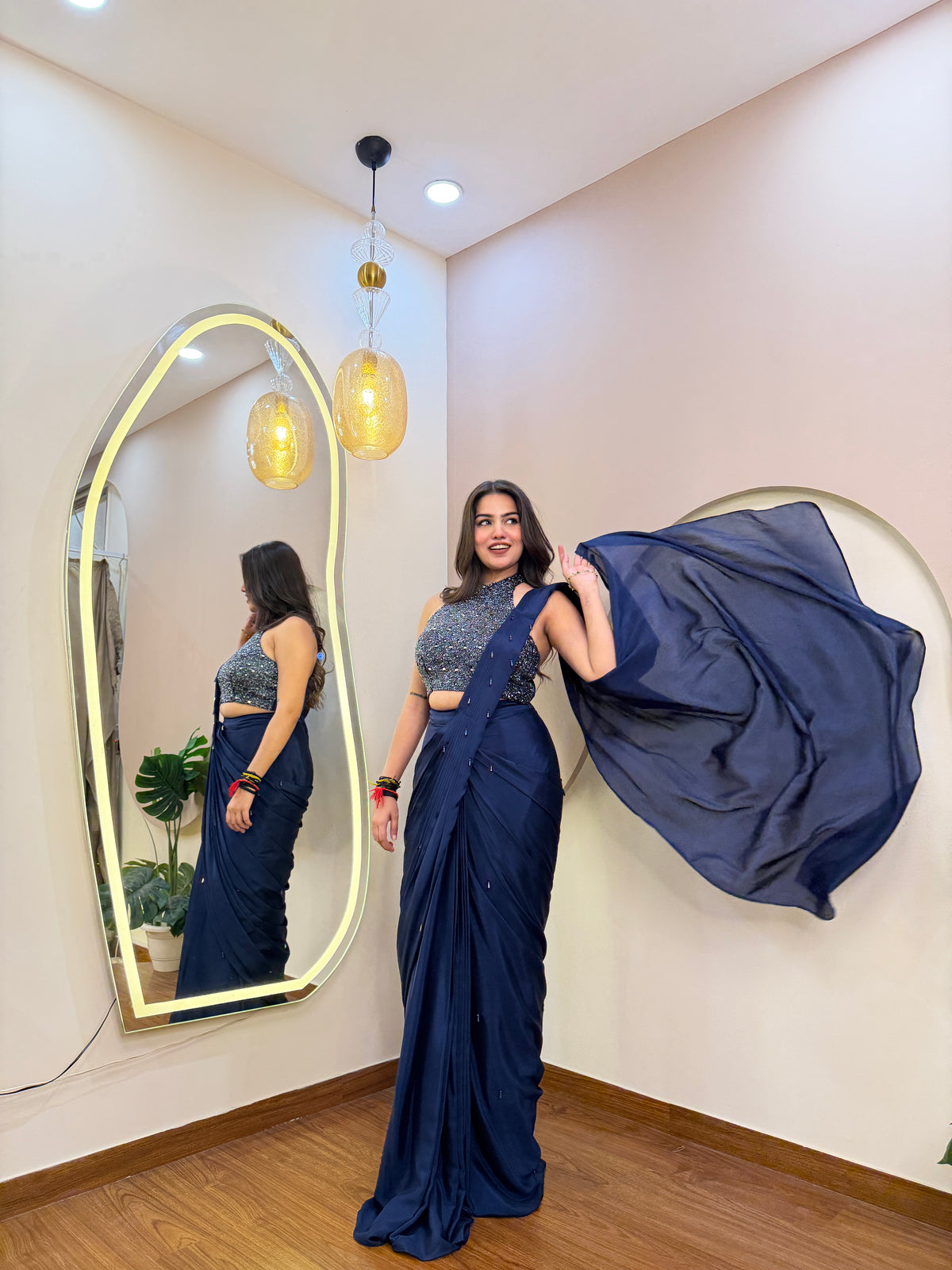 E111 INDO WESTERN DRAPE SAREE