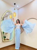 E502 INDO WESTERN DRAPED COORD SET