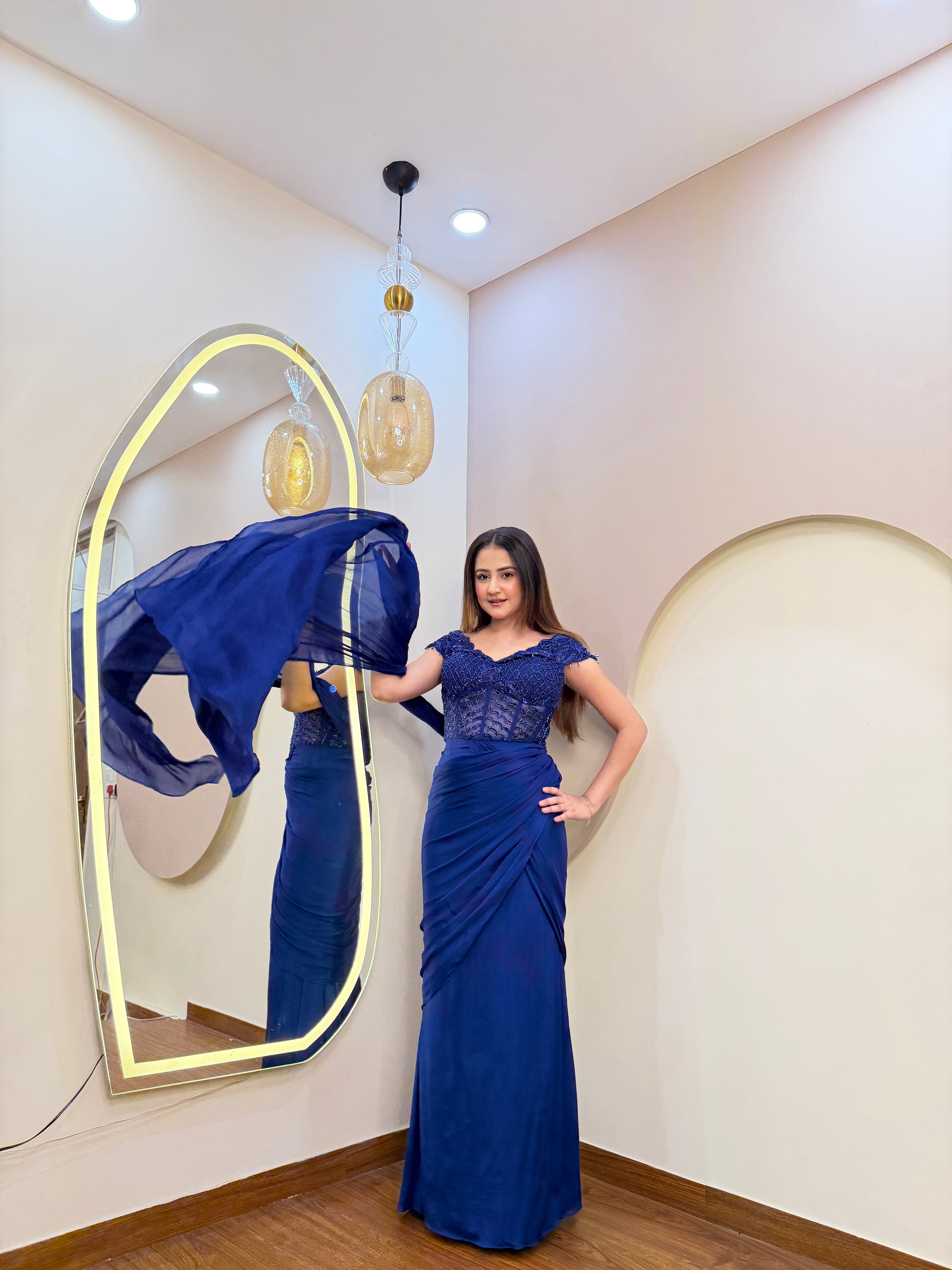 E206 INDO WESTERN DRAPE SAREE