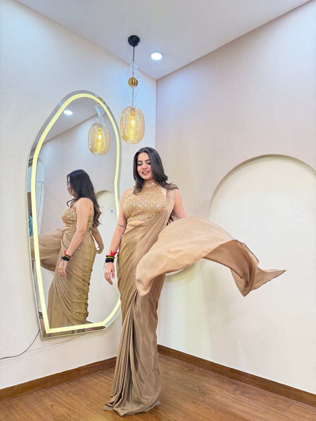 E111 INDO WESTERN DRAPE SAREE