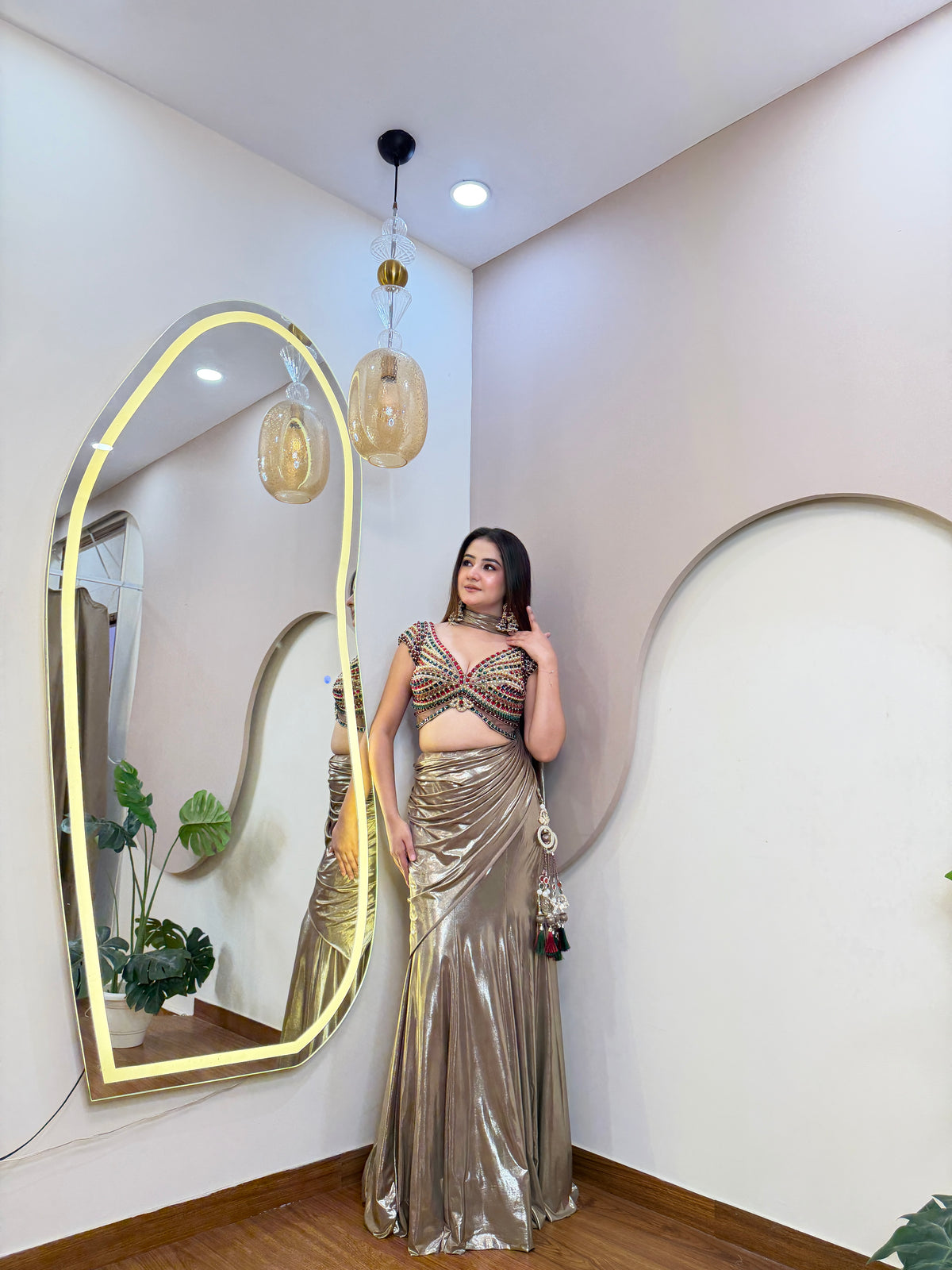 E455 INDO WESTERN DRAPE SAREE
