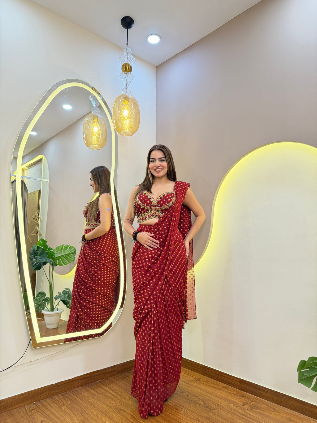 E571 INDO WESTERN DRAPE SAREE