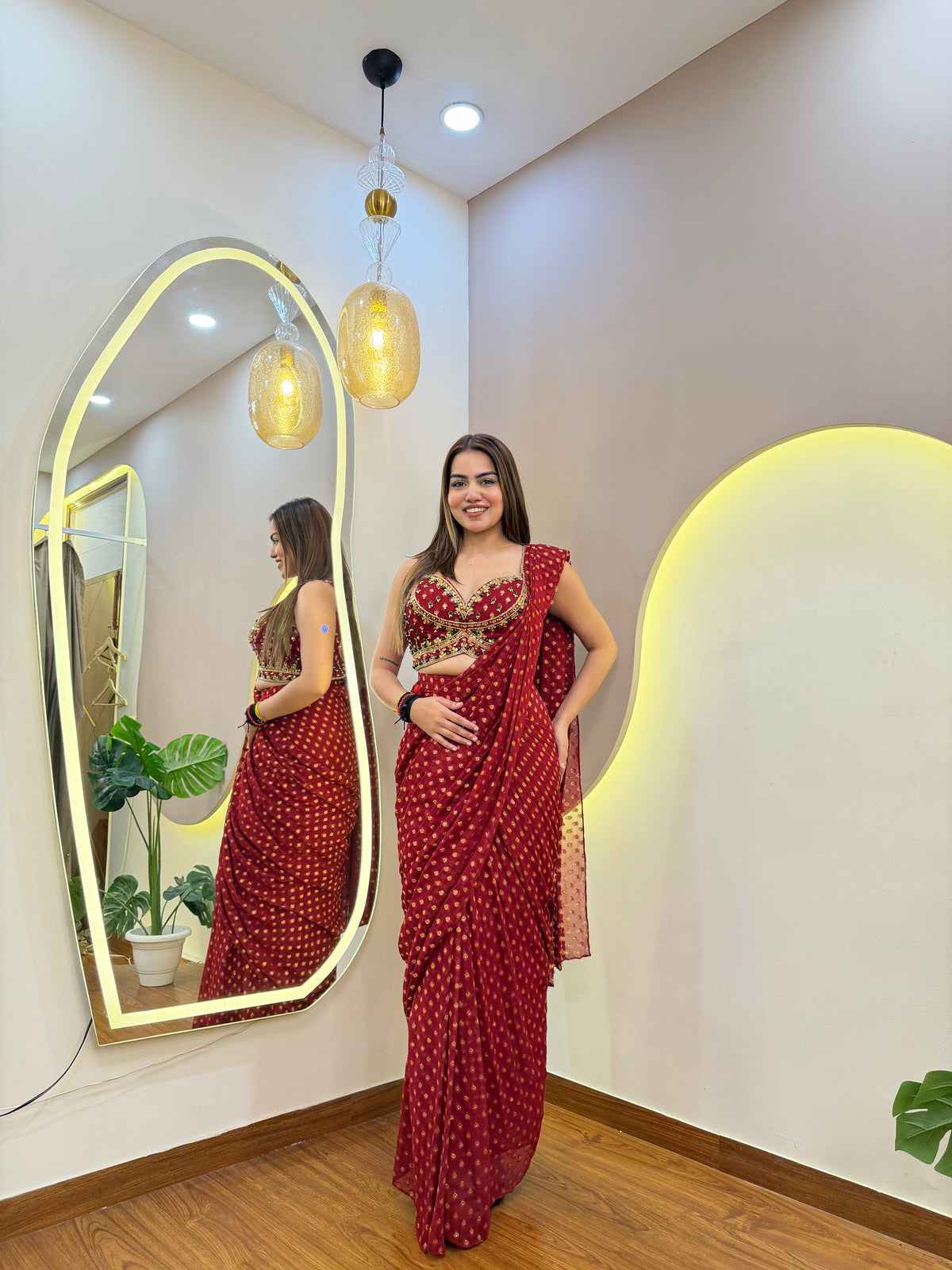E571 INDO WESTERN DRAPE SAREE