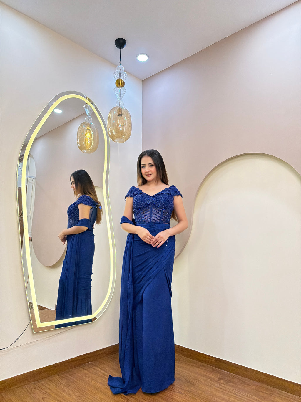 E206 INDO WESTERN DRAPE SAREE