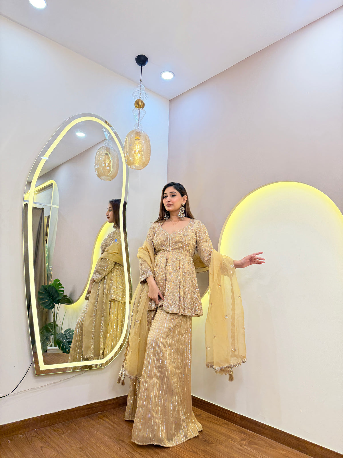 E559 3PC PEPLUM SHARARA SUIT