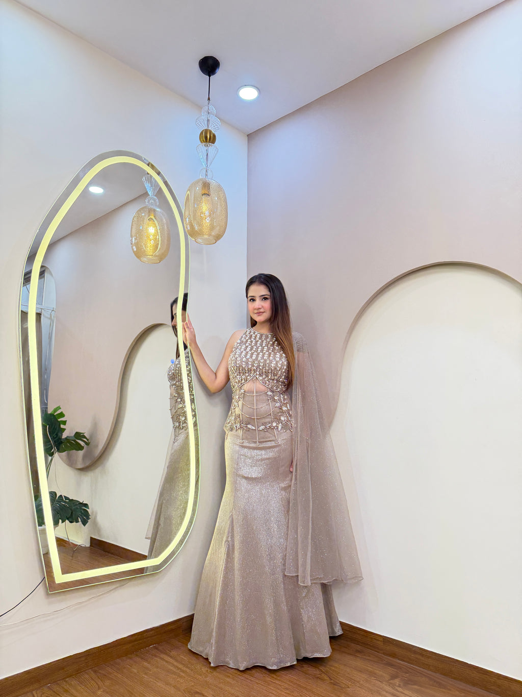 E366 INDO WESTERN FISH CUT LEHENGA