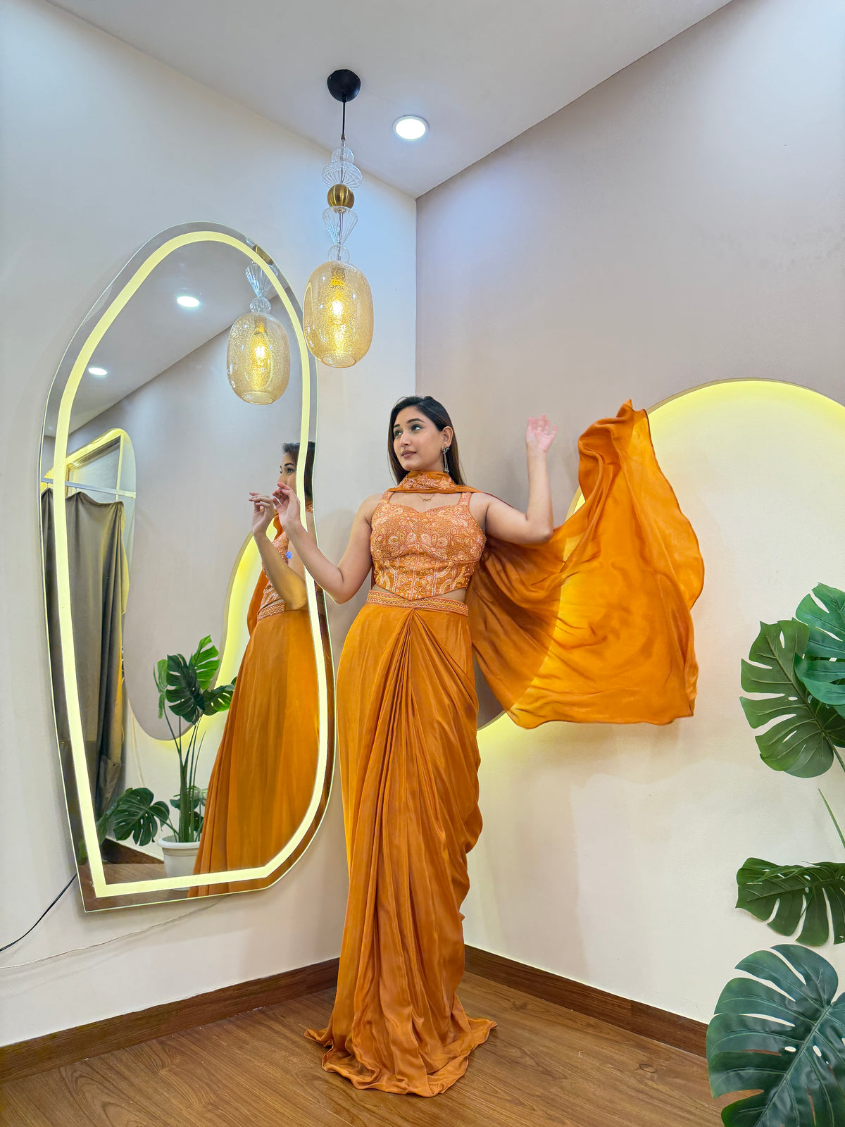 E719 INDO WESTERN DRAPE SAREE