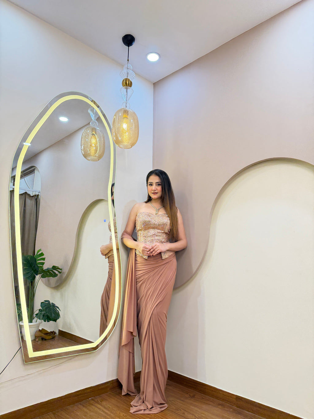 E298 INDO WESTERN DRAP SAREE